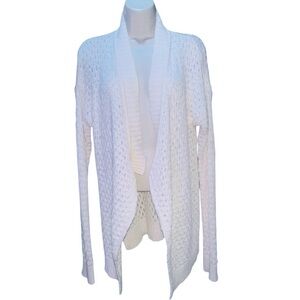 LOFT Cream Textured Open-Front Cardigan Size LP